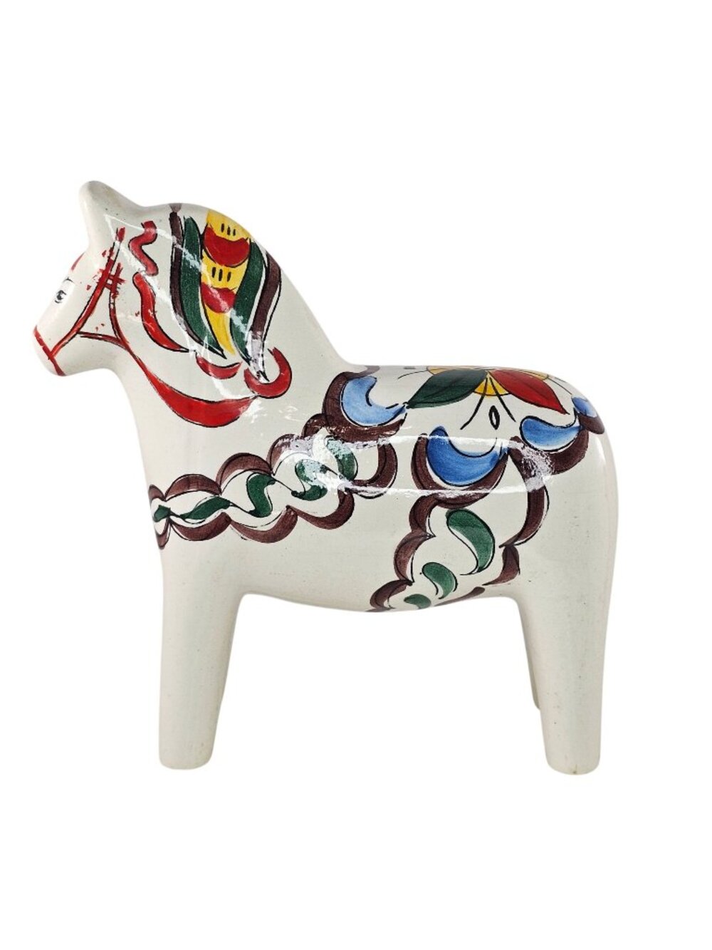 Scandia Dala Horse Figurine Ceramic Hand Painted Brazil 6.5" Vintage 1970s
